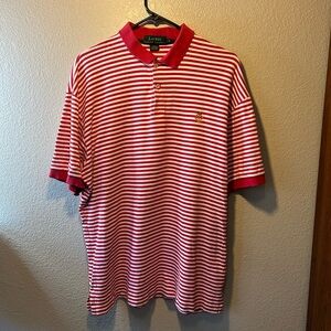 Lauren Ralph Lauren Stripe Polo Short Sleeve Shirt Men's L Red & White